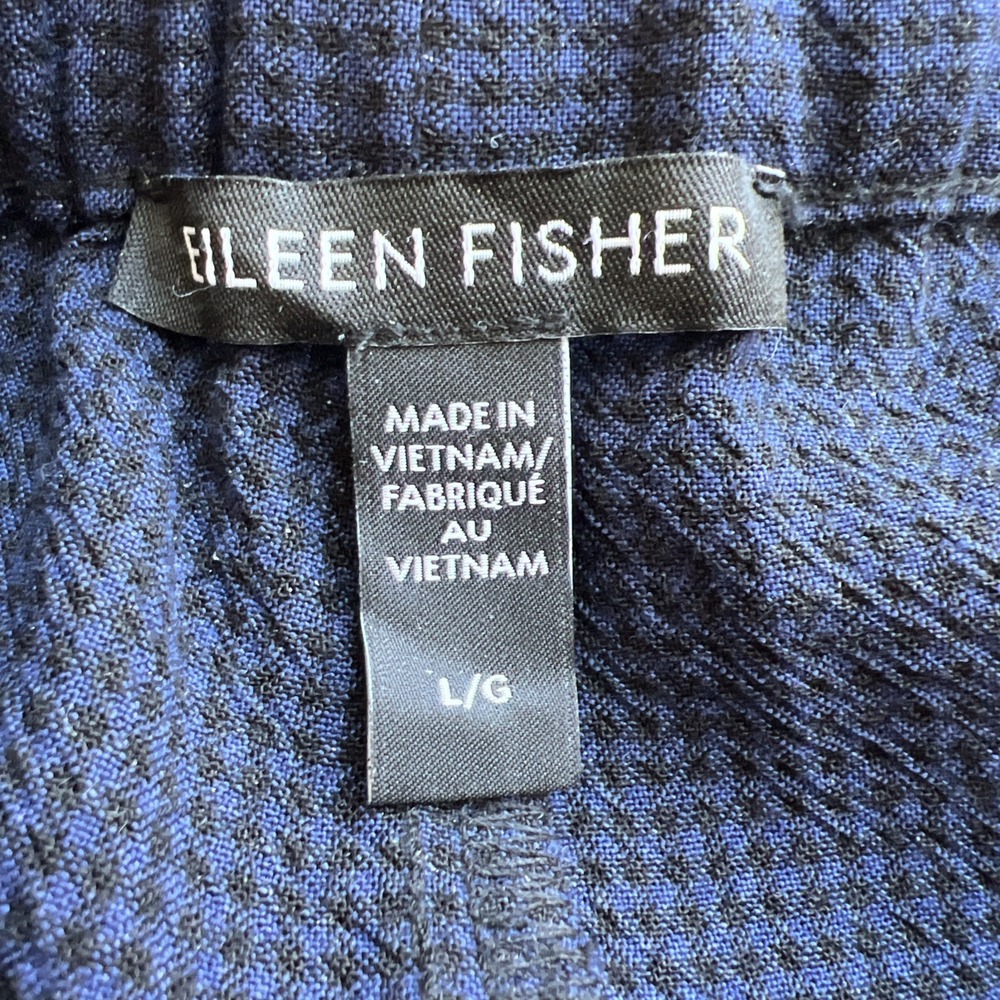 Eileen Fisher Set Womens M/L Mandarin Collar Wide Leg Culottes Pants Blue Black - Picture 14 of 15